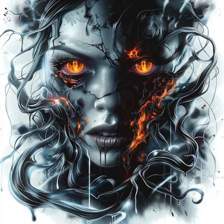 supernatural-demon – tattoo design ideas free ai generated – surrealism-ethereal – for-lower-leg – Gallery: demons-inkby-ai