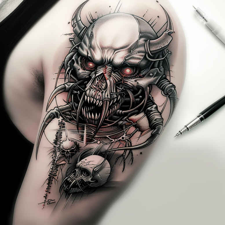 demons tattoo design ideas realistic detailed shading for hip