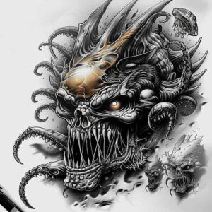 demons tattoo design ideas true-to-life fierce expression for lower chest