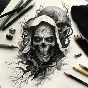 demons tattoo design ideas Realism inner glow fierce stance for sternum