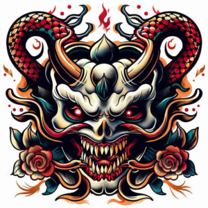 demons tattoo design ideas Surrealism fragmentation fiery elements stands for strength