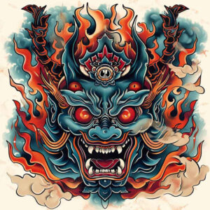 demons tattoo design ideas bold outline fiery eyes for foot