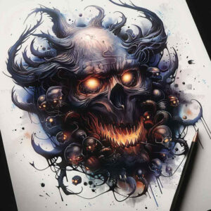 demons tattoo design ideas realistic shadowing fiery eyes symbolising perseverance