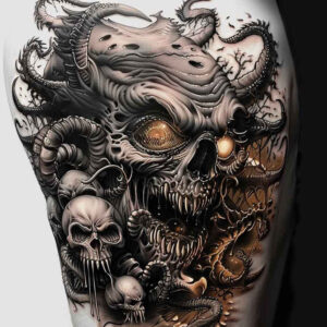 demons tattoo design ideas Surrealism fragmentation muscular for lower arm