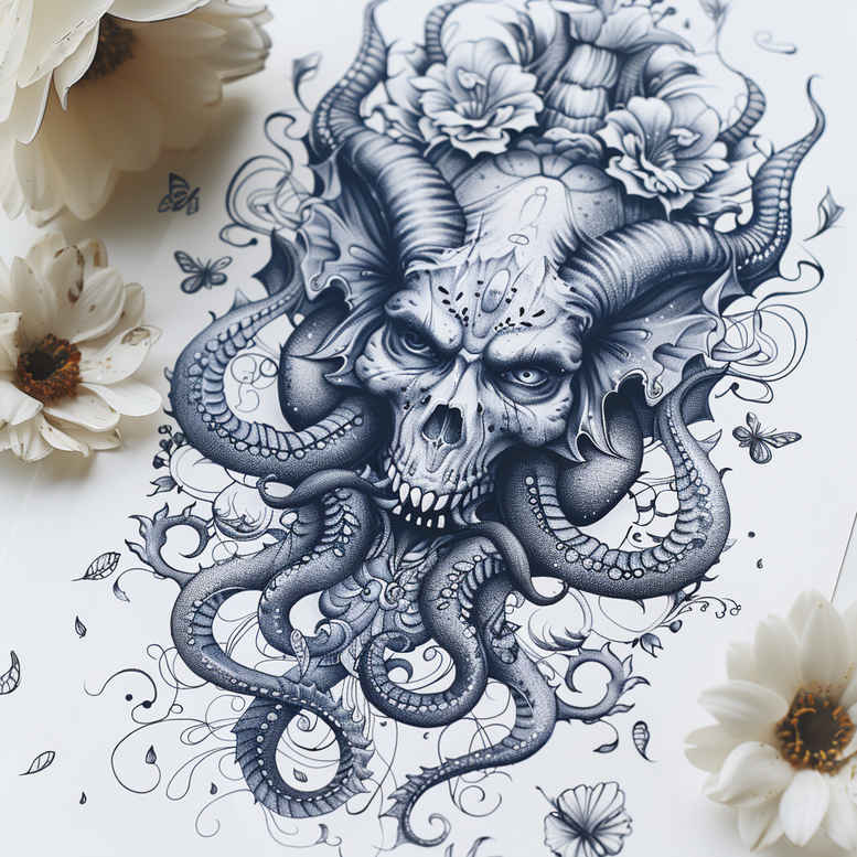 demons tattoo design ideas precise lines ominous for calf