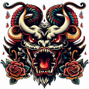 demons tattoo design ideas Surrealism fluid forms shadow play for back of neck