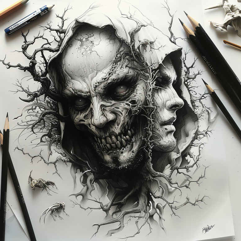 demons tattoo design ideas Surrealism visual paradox sharp claws stands for strength