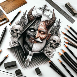 demons tattoo design ideas Realism soft contrast spiritual darkness for lower back