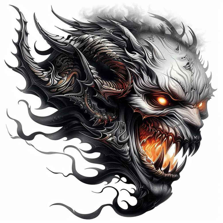 demons tattoo design ideas Realism light play spiritual darkness for lower leg