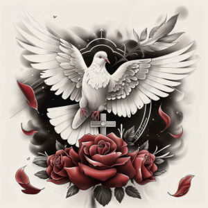delicate-dove – tattoo design ideas free ai generated – neotraditional-structured-design – for-nape – Gallery: doves-inkby-ai