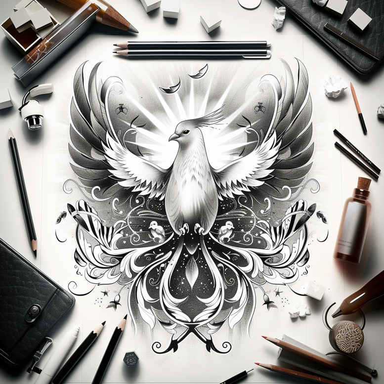 dove-and-blessing – tattoo design ideas free ai generated – surrealism-mysterious – for-calf – Gallery: doves-inkby-ai