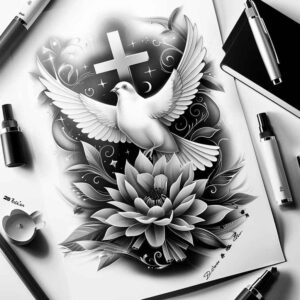 dove-and-calm – tattoo design ideas free ai generated – neotraditional-enhanced-shading – for-scapula – Gallery: doves-inkby-ai