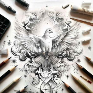 dove-and-fire – tattoo design ideas free ai generated – realism-hyper-detail – for-foot – Gallery: doves-inkby-ai