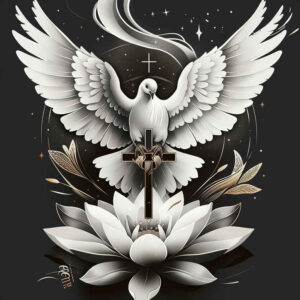 dove-and-flowers – tattoo design ideas free ai generated – neotraditional-artistic-contrast – for-thigh – Gallery: doves-inkby-ai