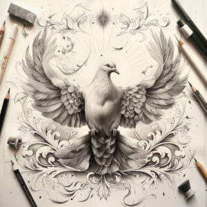 dove-and-flowers – tattoo design ideas free ai generated – neotraditional-bold-texture – for-lower-arm – Gallery: doves-inkby-ai