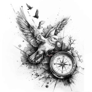 dove-as-sign – tattoo design ideas free ai generated – surrealism-fragmentation – for-stomach – Gallery: doves-inkby-ai