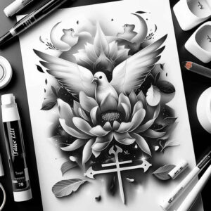 dove-fine-line-style – tattoo design ideas free ai generated – realism-smooth-gradients – for-chest – Gallery: doves-inkby-ai