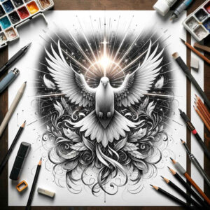 dove-in-detail – tattoo design ideas free ai generated – neotraditional-precise-lines – for-shoulder-blade – Gallery: doves-inkby-ai
