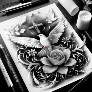 dove-of-freedom – tattoo design ideas free ai generated – neotraditional-bold-highlights – for-full-back – Gallery: doves-inkby-ai