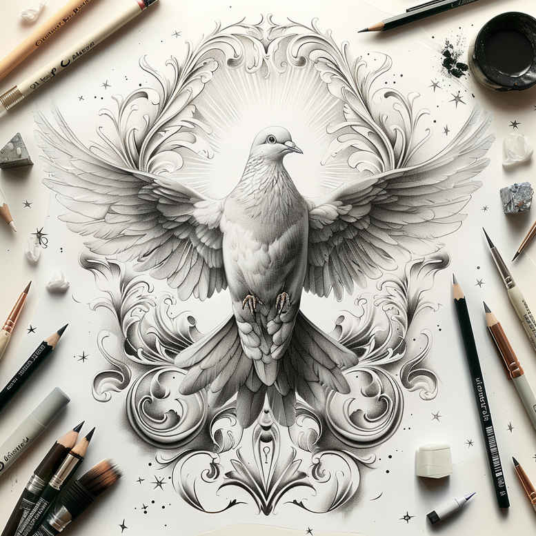 dove-on-branch – tattoo design ideas free ai generated – neotraditional-decorative-elements – for-elbow – Gallery: doves-inkby-ai