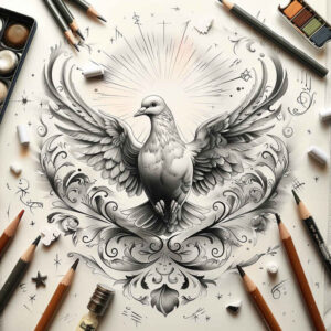 dove-peace-symbol – tattoo design ideas free ai generated – realism-organic-structure – for-nape – Gallery: doves-inkby-ai