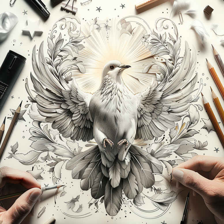 dove-symbol-of-purity – tattoo design ideas free ai generated – neotraditional-bold-highlights – for-hip – Gallery: doves-inkby-ai