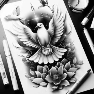 dove-with-branch – tattoo design ideas free ai generated – neotraditional-classic-motifs – for-hand – Gallery: doves-inkby-ai
