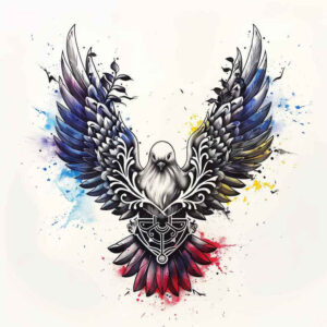 dove-with-ribbon – tattoo design ideas free ai generated – neotraditional-dynamic-linework – for-inner-arm – Gallery: doves-inkby-ai