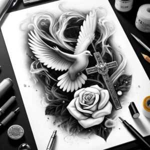 dove-with-soft-shading – tattoo design ideas free ai generated – neotraditional-refined-lines – for-toe – Gallery: doves-inkby-ai