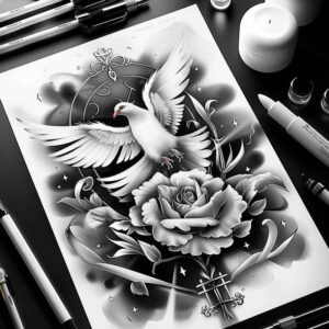dove-with-soft-shading – tattoo design ideas free ai generated – realism-full-detail – for-upper-chest – Gallery: doves-inkby-ai