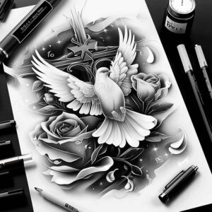 doves – tattoo design ideas free ai generated – neotraditional-modern-classic – for-biceps – Gallery: doves-inkby-ai