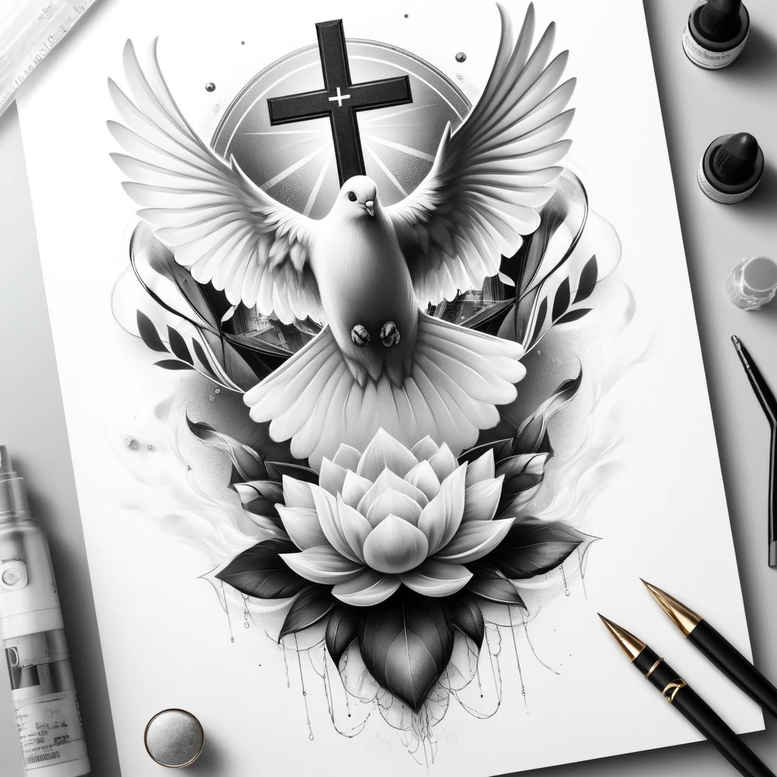 spiritual-dove – tattoo design ideas free ai generated – neotraditional-subtle-tone – for-wrist-side – Gallery: doves-inkby-ai