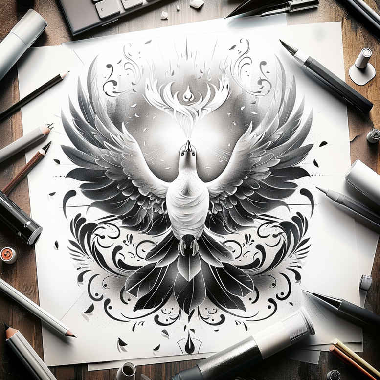 doves tattoo design ideas Surrealism subconscious themes light shadows symbol of endurance