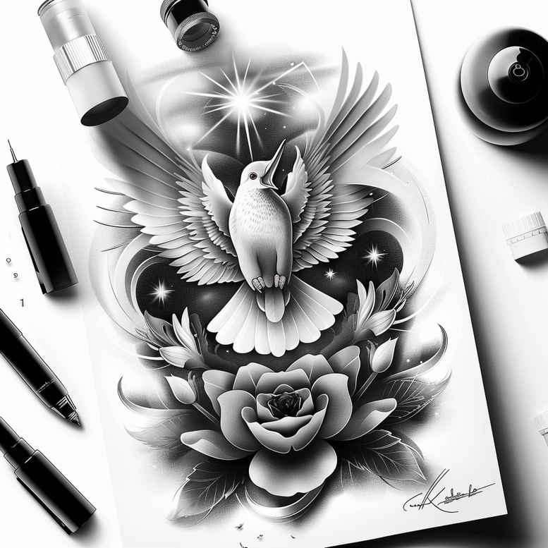 doves tattoo design ideas strong contrast smooth gradients shows endurance