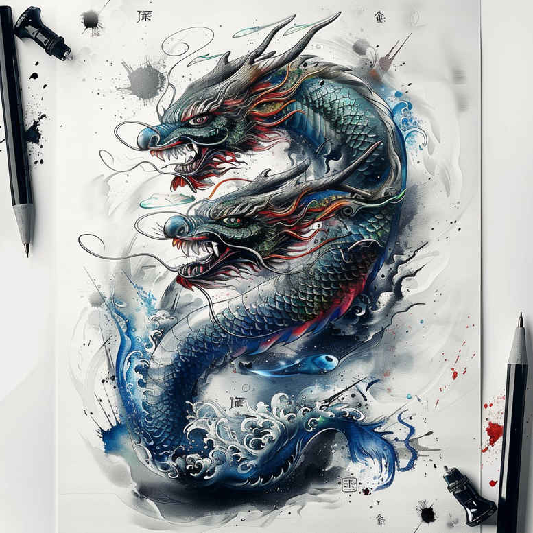 battle-dragon – tattoo design ideas free ai generated – whisper – for-nape – Gallery: dragons-inkby-ai