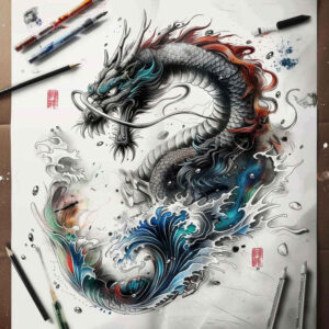 chinese-dragon – tattoo design ideas free ai generated – dripping – for-foot – Gallery: dragons-inkby-ai