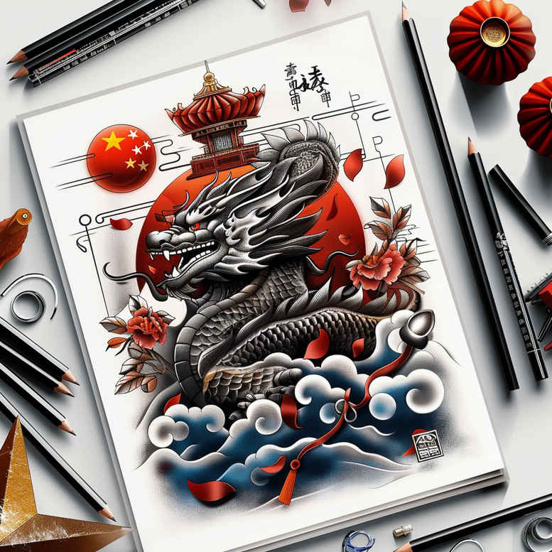 chinese-dragon – tattoo design ideas free ai generated – melting – for-lower-back – Gallery: dragons-inkby-ai