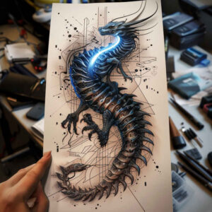 dragon-beast – tattoo design ideas free ai generated – spine-chilling – for-chest – Gallery: dragons-inkby-ai