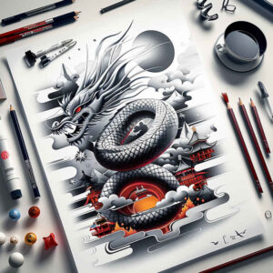 dragon-design – tattoo design ideas free ai generated – foggy – for-biceps – Gallery: dragons-inkby-ai