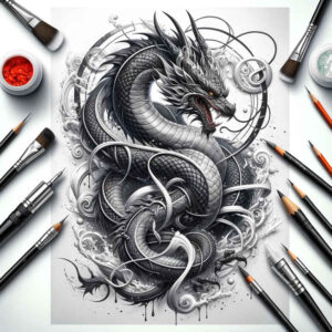 dragon-emblem – tattoo design ideas free ai generated – macabre – for-arm – Gallery: dragons-inkby-ai