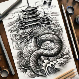 dragon-emblem – tattoo design ideas free ai generated – macabre – for-spine – Gallery: dragons-inkby-ai