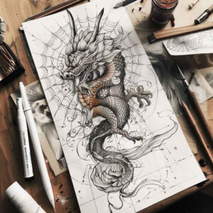 dragon-fantasy – tattoo design ideas free ai generated – whisper – for-lower-leg – Gallery: dragons-inkby-ai
