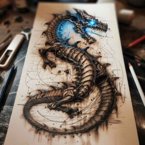 dragon-figure – tattoo design ideas free ai generated – abyss – for-back-shoulder – Gallery: dragons-inkby-ai