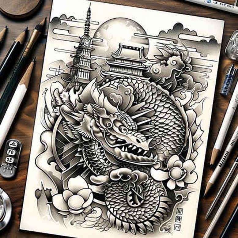 dragon-figure – tattoo design ideas free ai generated – madness – for-outer-arm – Gallery: dragons-inkby-ai