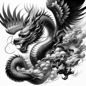 dragon-figure – tattoo design ideas free ai generated – murky – for-collarbone – Gallery: dragons-inkby-ai