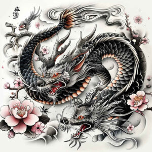 dragon-figure – tattoo design ideas free ai generated – tattered-clothing – for-back-shoulder – Gallery: dragons-inkby-ai