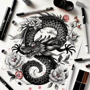 dragon-figure – tattoo design ideas free ai generated – unnatural – for-lower-chest – Gallery: dragons-inkby-ai