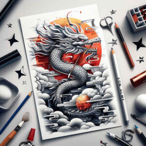 dragon-fire – tattoo design ideas free ai generated – noir – for-wrist-side – Gallery: dragons-inkby-ai
