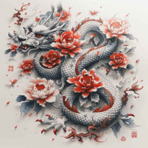 dragon-flame – tattoo design ideas free ai generated – murky – for-upper-thigh – Gallery: dragons-inkby-ai