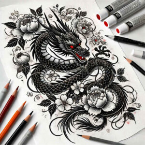 dragon-flame-tattoo – tattoo design ideas free ai generated – crypt – for-upper-back – Gallery: dragons-inkby-ai